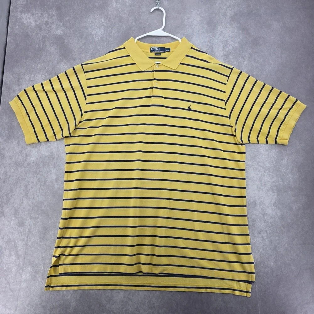 Polo Ralph Lauren Mens 2XLT Tall Short Sleeve Pique‎ Polo Shirt Yellow Striped